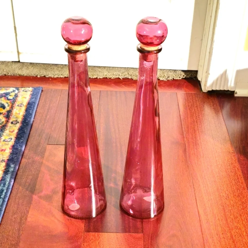San Miguel(Spain) Recycled Red/Pink 17.5" Decanters With Stoppers - 2 - Picture 2 of 7